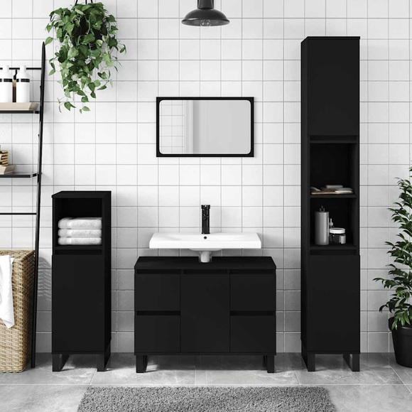 vidaXL Badschrank Schwarz 80x33x60 cm Holzwerkstoff