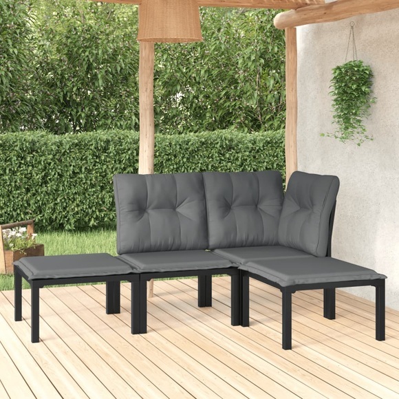 vidaXL 4-tlg. Garten-Lounge-Set Schwarz und Grau Poly Rattan