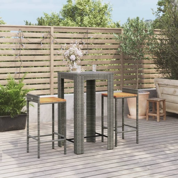 vidaXL 3-tlg. Gartenbar-Set Grau Poly Rattan & Massivholz Akazie