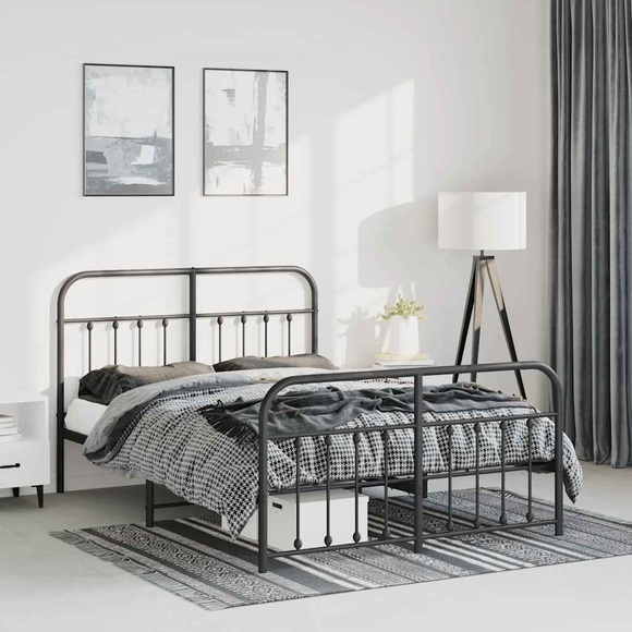 vidaXL Bettgestell mit Kopf- und Fußteil Metall Schwarz 150x200 cm