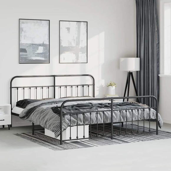 vidaXL Bettgestell mit Kopf- und Fußteil Metall Schwarz 193x203 cm