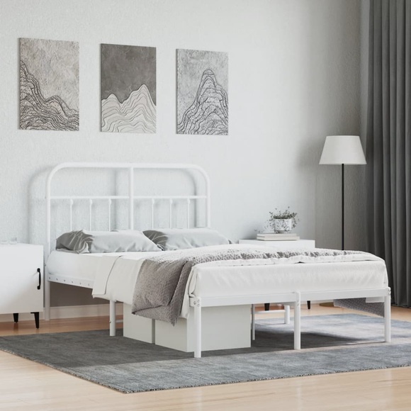 vidaXL Bettgestell mit Kopfteil Metall Weiß 120x190 cm