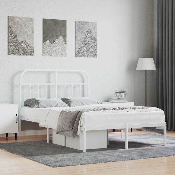 vidaXL Bettgestell mit Kopfteil Metall Weiß 120x190 cm