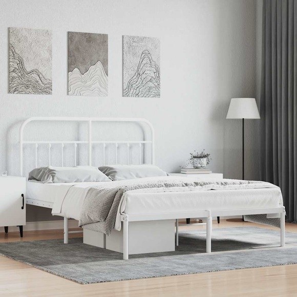 vidaXL Bettgestell mit Kopfteil Metall Weiß 135x190 cm