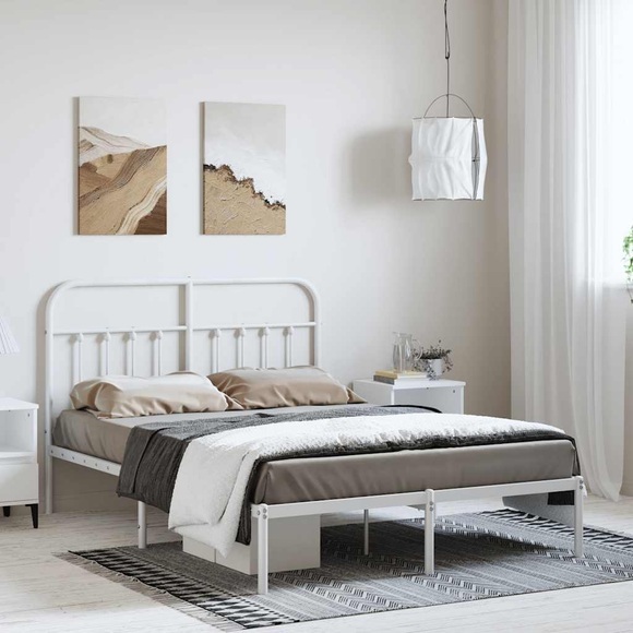 vidaXL Bettgestell mit Kopfteil Metall Weiß 150x200 cm
