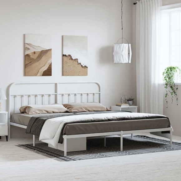 vidaXL Bettgestell mit Kopfteil Metall Weiß 193x203 cm