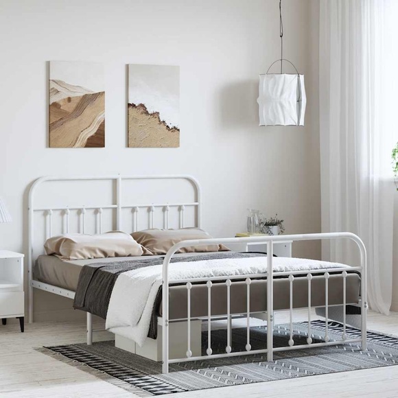 vidaXL Bettgestell mit Kopf- und Fußteil Metall Weiß 135x190 cm