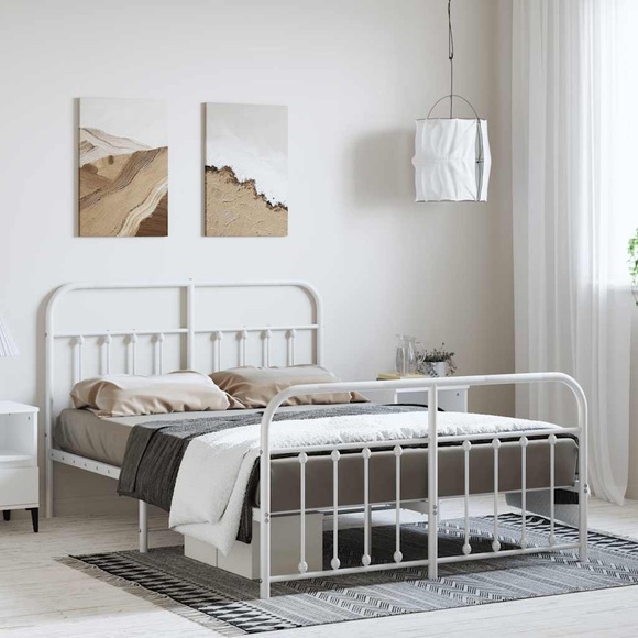 vidaXL Bettgestell mit Kopf- und Fußteil Metall Weiß 150x200 cm