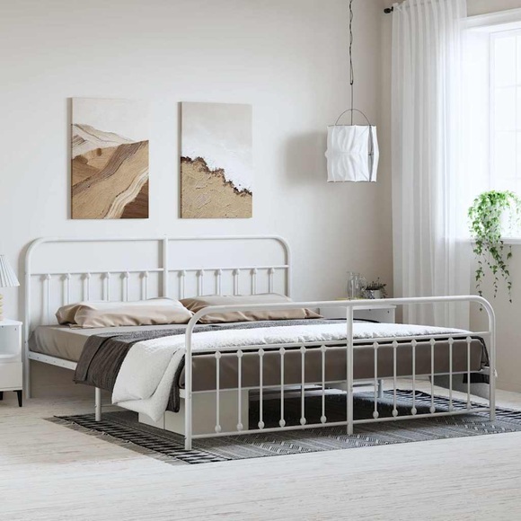 vidaXL Bettgestell mit Kopf- und Fußteil Metall Weiß 193x203 cm