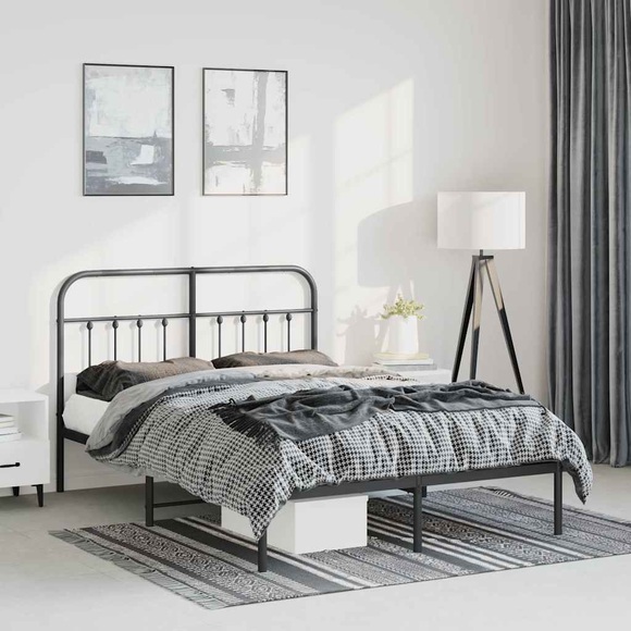 vidaXL Bettgestell mit Kopfteil Metall Schwarz 135x190 cm