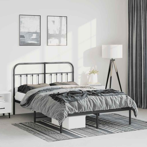 vidaXL Bettgestell mit Kopfteil Metall Schwarz 150x200 cm