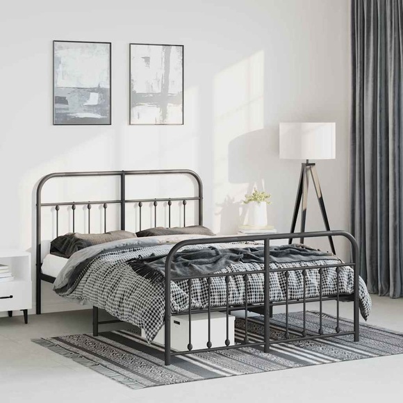 vidaXL Bettgestell mit Kopf- und Fußteil Metall Schwarz 135x190 cm