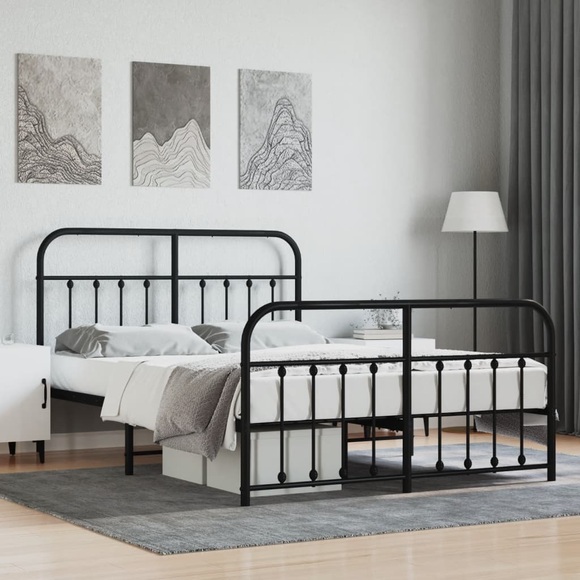 vidaXL Bettgestell mit Kopf- und Fußteil Metall Schwarz 140x190 cm