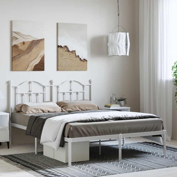 vidaXL Bettgestell mit Kopfteil Metall Weiß 135x190 cm