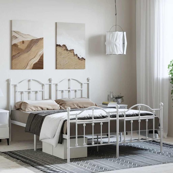 vidaXL Bettgestell mit Kopf- und Fußteil Metall Weiß 135x190 cm