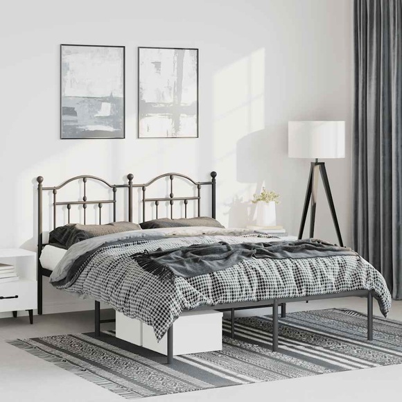 vidaXL Bettgestell mit Kopfteil Metall Schwarz 135x190 cm