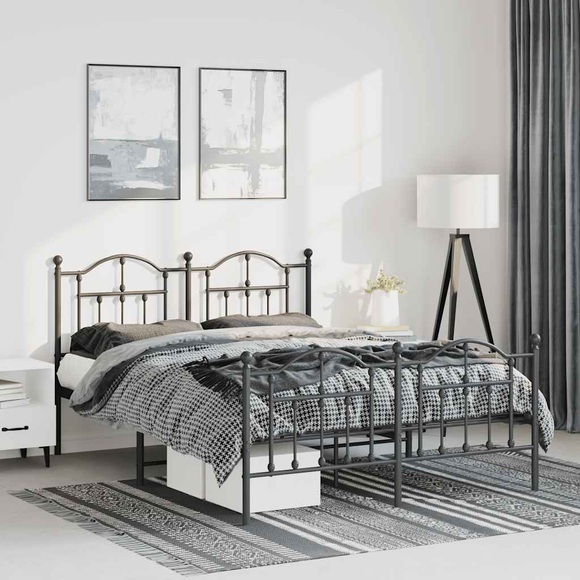 vidaXL Bettgestell mit Kopf- und Fußteil Metall Schwarz 135x190 cm