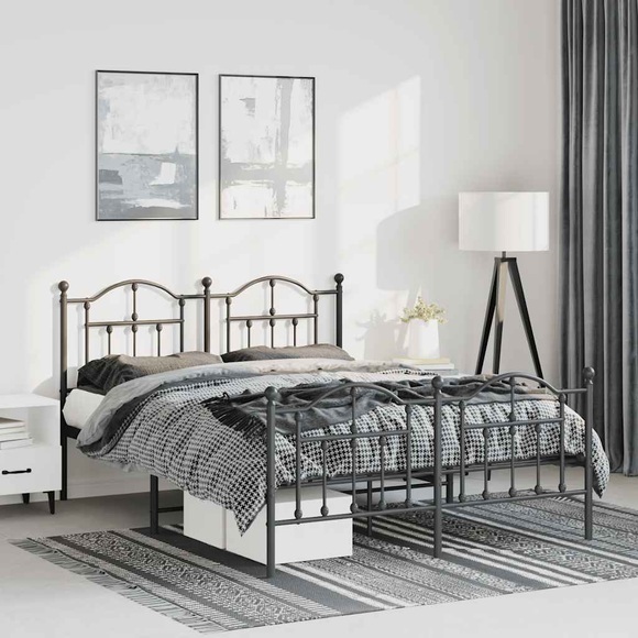vidaXL Bettgestell mit Kopf- und Fußteil Metall Schwarz 150x200 cm