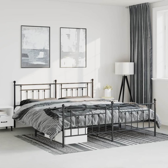 vidaXL Bettgestell mit Kopf- und Fußteil Metall Schwarz 193x203 cm
