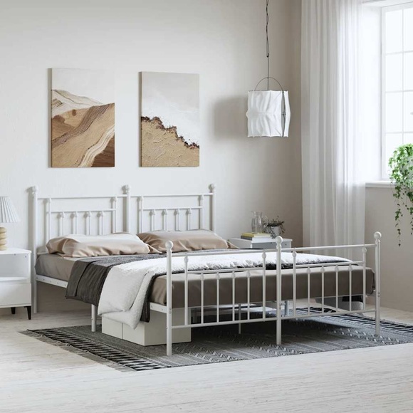 vidaXL Bettgestell mit Kopf- und Fußteil Metall Weiß 183x213 cm
