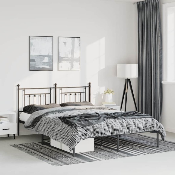 vidaXL Bettgestell mit Kopfteil Metall Schwarz 135x190 cm