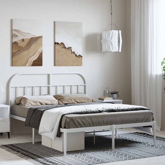 vidaXL Bettgestell mit Kopfteil Metall Weiß 135x190 cm