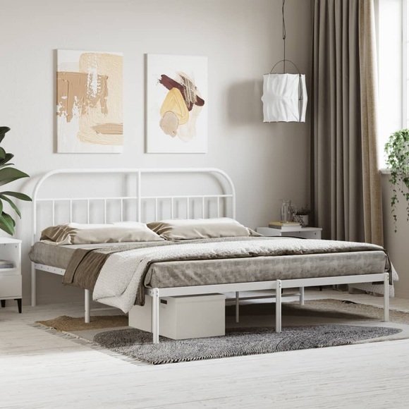 vidaXL Bettgestell mit Kopfteil Metall Weiß 160x200 cm
