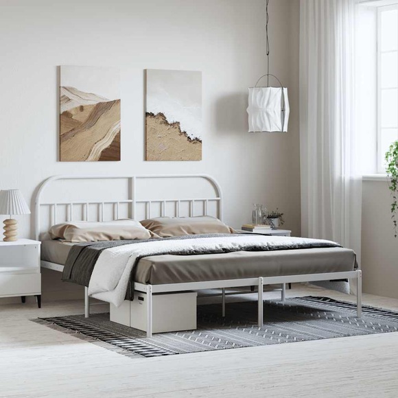 vidaXL Bettgestell mit Kopfteil Metall Weiß 183x213 cm