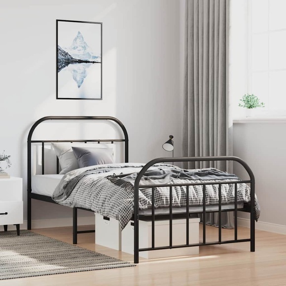 vidaXL Bettgestell mit Kopf- und Fußteil Metall Schwarz 100x190 cm