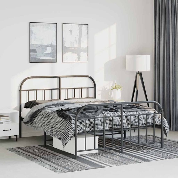 vidaXL Bettgestell mit Kopf- und Fußteil Metall Schwarz 135x190 cm