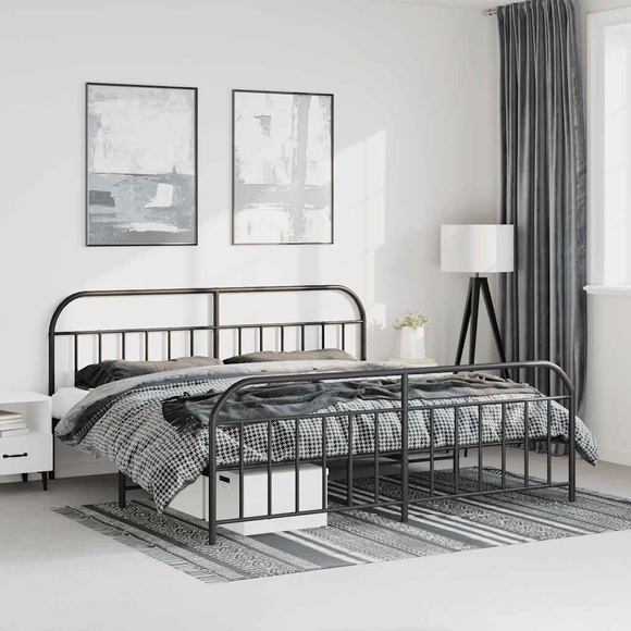vidaXL Bettgestell mit Kopf- und Fußteil Metall Schwarz 183x213 cm