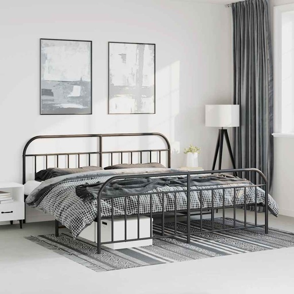 vidaXL Bettgestell mit Kopf- und Fußteil Metall Schwarz 193x203 cm