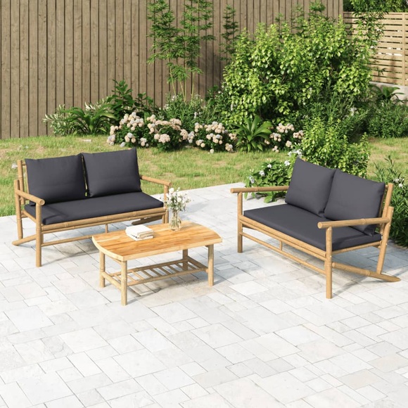 vidaXL 2-tlg. Garten-Lounge-Set mit Dunkelgrauen Kissen Bambus