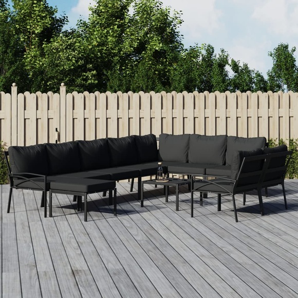 vidaXL 11-tlg. Garten-Lounge-Set mit Grauen Kissen Stahl