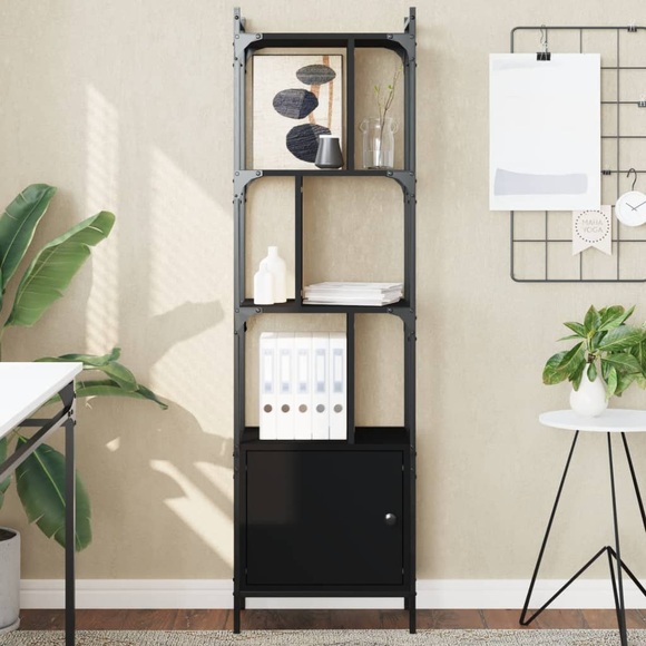 vidaXL Bücherregal mit Tür Schwarz 44,5x30x154,5 cm Holzwerkstoff