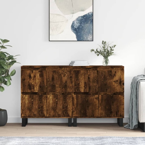 vidaXL Sideboards 2 Stk. Räuchereiche Holzwerkstoff
