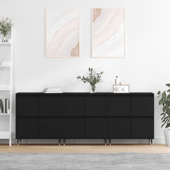 vidaXL Sideboards 3 Stk. Schwarz Holzwerkstoff