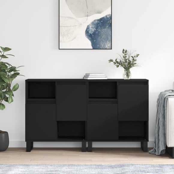 vidaXL Sideboards 2 Stk. Schwarz Holzwerkstoff