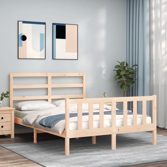 vidaXL Massivholzbett mit Kopfteil 4FT Small Double