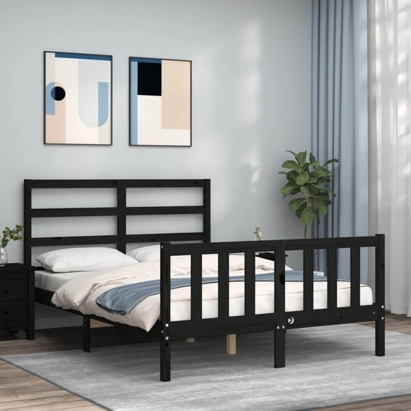 vidaXL Massivholzbett mit Kopfteil Schwarz 140x190 cm