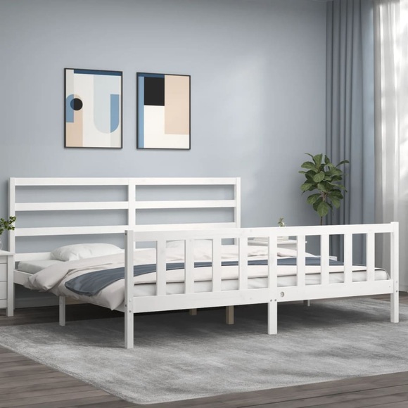 vidaXL Bettgestell mit Kopfteil Weiß 180x200 cm Massivholz