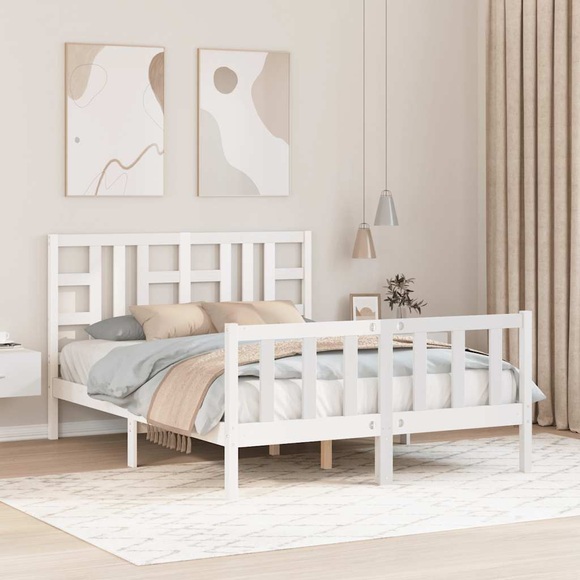 vidaXL Massivholzbett mit Kopfteil Weiß 140x200 cm