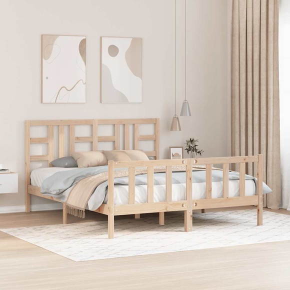 vidaXL Massivholzbett mit Kopfteil 160x200 cm