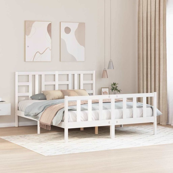vidaXL Massivholzbett mit Kopfteil Weiß 160x200 cm