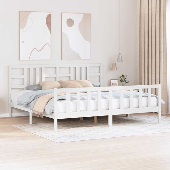 vidaXL Massivholzbett mit Kopfteil Weiß 200x200 cm