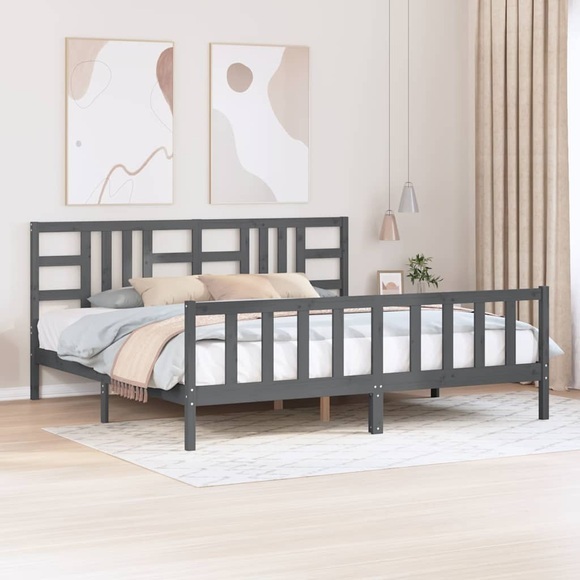 vidaXL Massivholzbett mit Kopfteil Grau 200x200 cm