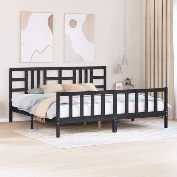 vidaXL Massivholzbett mit Kopfteil Schwarz 200x200 cm