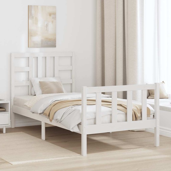 vidaXL Bettgestell mit Kopfteil Weiß 90x190 cm Massivholz