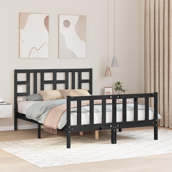 vidaXL Massivholzbett mit Kopfteil Schwarz 140x190 cm