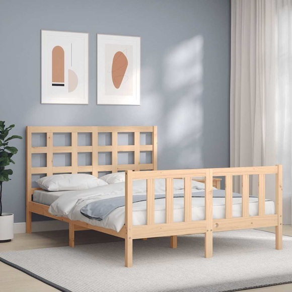 vidaXL Massivholzbett mit Kopfteil 4FT Small Double